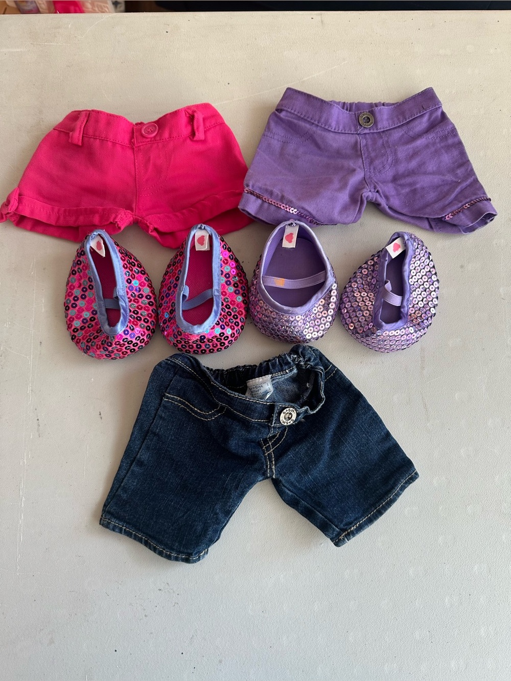 Build A Bear Clothes Shoe Lot Sequin Mary Jane
Flats Denim Pink Purple Shorts